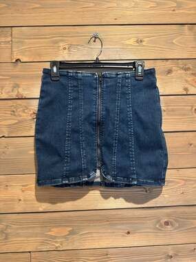 We The Free Free People Layla Zip-Front Denim Mini Skirt Sz 6